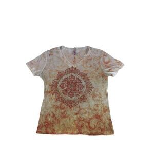 kiara short sleeve shirt embellished v-neck floral yellow orange polyester blend